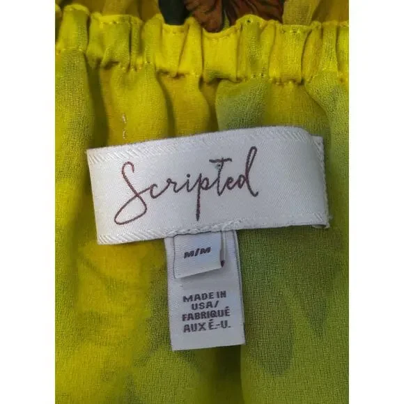 Scripted Yello Floral Off Shoulder Blouse Boho Made in USA medium - Picture 3 of 8